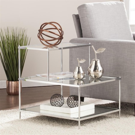 Homeroots 24 in. Clear Glass Tiered Rectangular End Table, Silver 402268